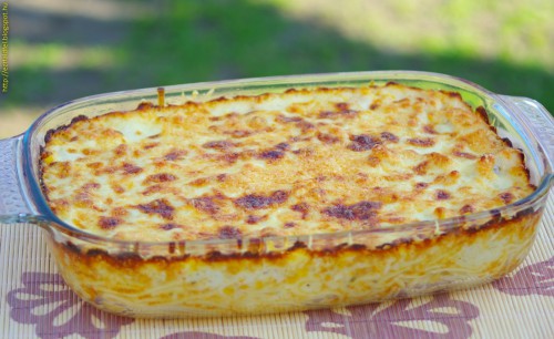 Csirkemell sajtmártással, spagettiágyon