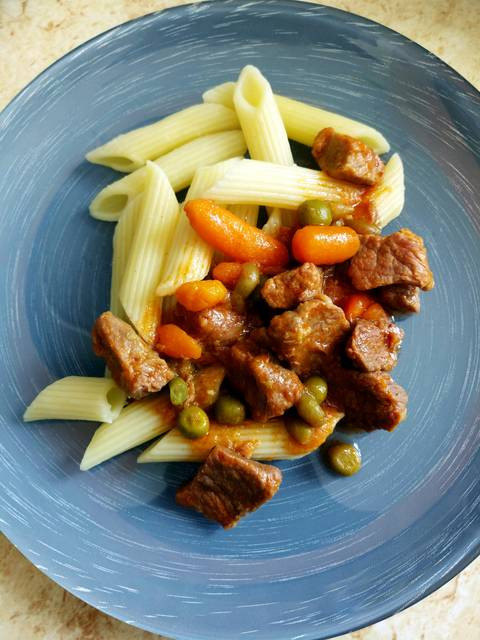 Zöldséges, húsos penne